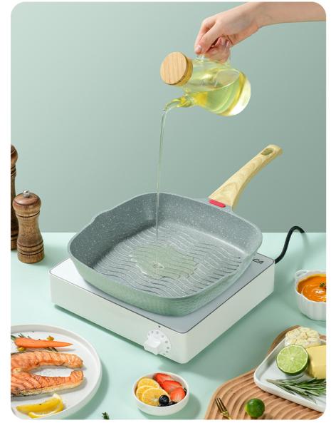 Großhandel B2B Multifunktionale Omelette Antihaft-Steak-Pfanne + Grüne Zange